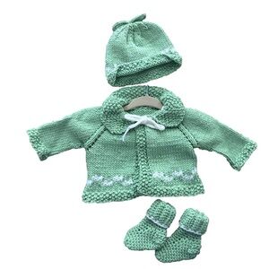 Handmade Knit Baby Set – Sage Green – OS